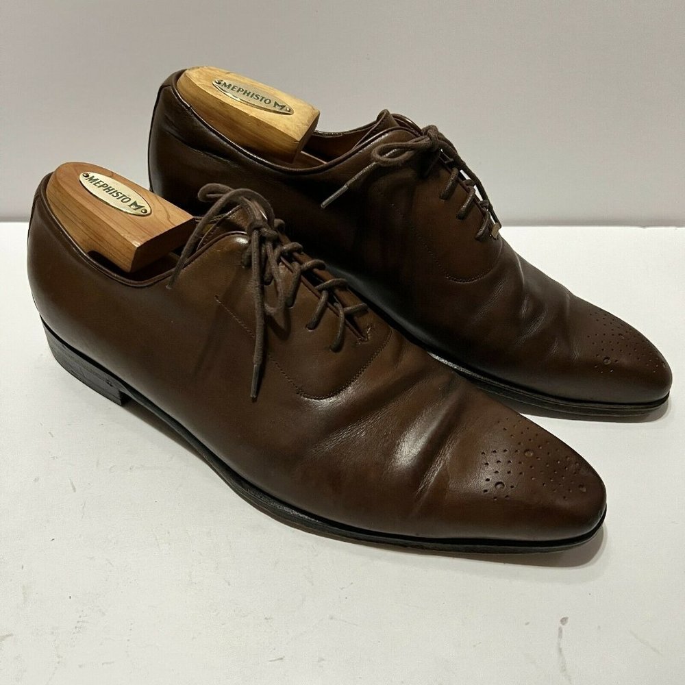 Gucci dress leather shoes formal brown men's size 9 monogram cap toe